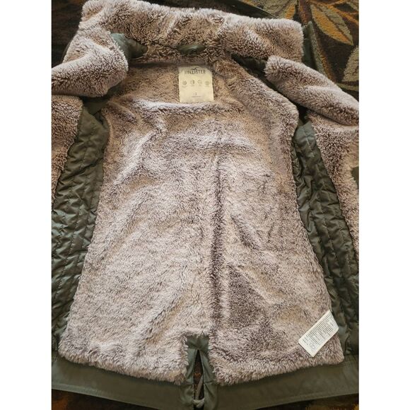 Hollister Coat Women's XS Olive Green Parka Faux Fur Lined Hooded Winter - Picture 5 of 5